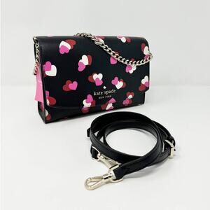 NWT Kate Spade Carson Flutter Hearts Printed Black Red Pink Chain Crossbody Bag